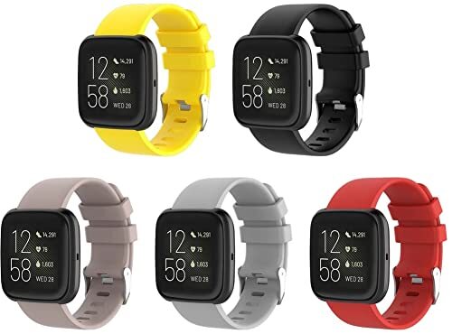 Chainfo Watch Strap compatibel met Fitbit Versa 2 / Versa 2 SE/Versa Lite/Versa smartwatch, Soft Silicone Sport Replacement Bands (5-Pack H)