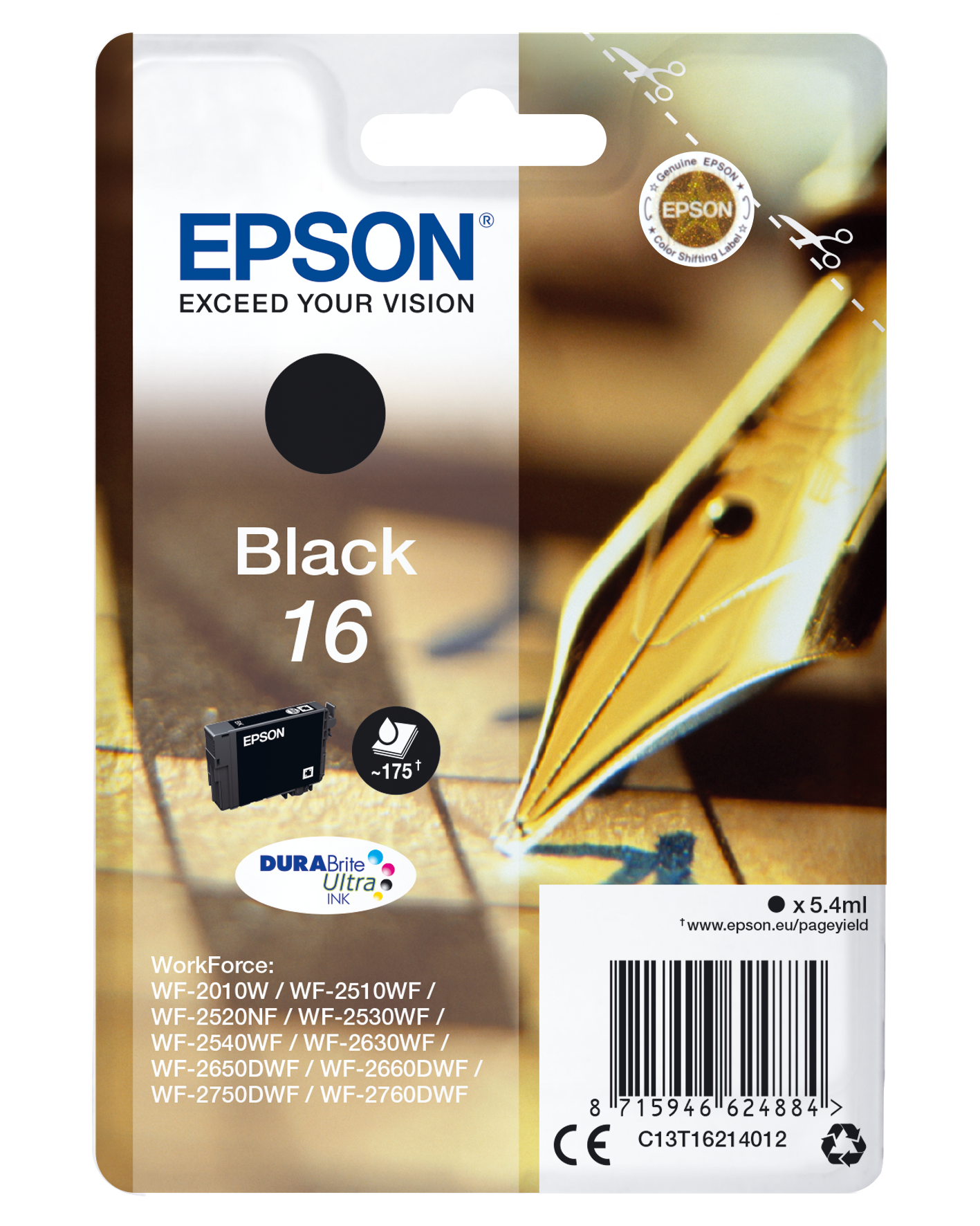 Epson Pen and crossword Singlepack Black 16 DURABrite Ultra Ink single pack / zwart