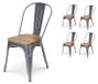 OEM Set van 4 stoelen, zilverkleurig metaal, licht houten zitvlak, industriële stijl