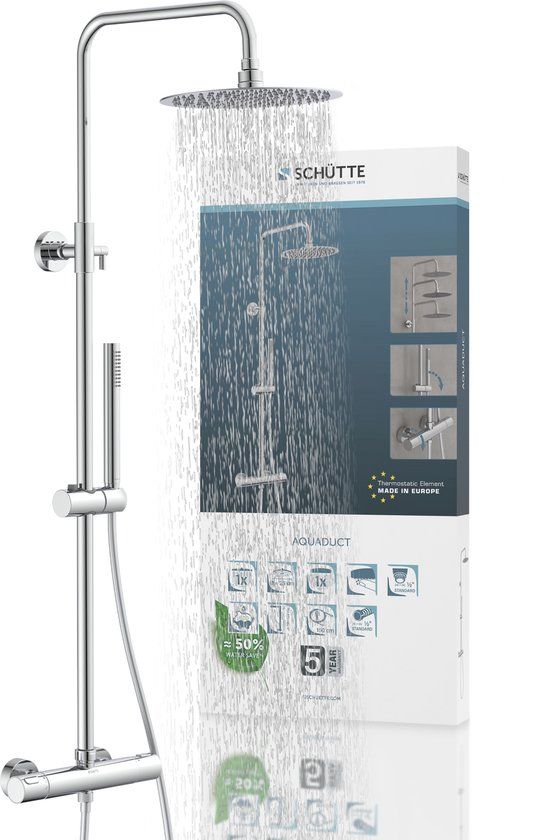 Schütte Aquaduct Hoofddouche Set - Thermostatische Mengkraan - Chroom