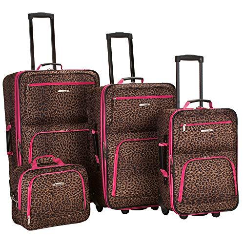 Rockland 4-delige bagageset, eenheidsmaat, 4-delige bagageset, eenheidsmaat, 4-delige bagageset, Roze luipaard, 4-Piece Set (14/29/24/28), Jungle Softside bagageset