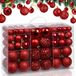 BAKAJI Kerstballen, 100 stuks, diameter 3/4/6 cm, kerstboomversiering, rood