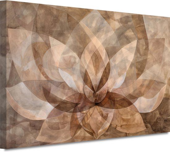 Merkloos / Sans marque Canvas Schilderij - 60x40cm - Art Nouveau - Natuur - Beige/Bruin/Crème/Taupe/Zandkleurig