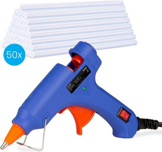Auronic Lijmpistool met 50 Lijmpatronen - Ø 7 mm Lijmsticks - Glue Gun - Lijm voor Lijmpistool - 20W - Blauw