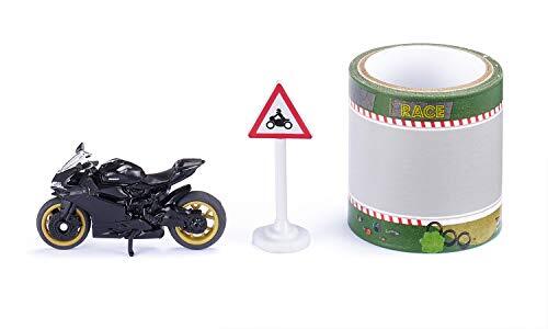 SIKU 1601, Ducati Panigale 1299 Motorfiets met tape en verkeersbord, zwart, metaal/kunststof, rubberen banden
