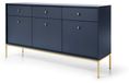 3xE living Commode 3 tiroirs, 3 portes 154 cm, bleu marine, poignée dorée