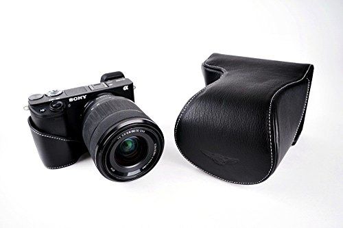 TP Handgemaakte Echt Lederen Full Camera Case Hoes voor Sony A6300 met 28-70mm Lens Bruin en Zwart, Zwart