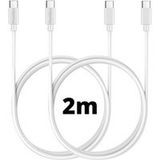 Phonillico® USB-C USB-C kabel wit 2m voor Samsung Galaxy TAB S9/TAB S9 ULTRA/TAB S9 PLUS/TAB S8/TAB S8 ULTRA/TAB S8 PLUS/TAB S7/TAB S7 FE/TAB S7 PLUS [LOT 2]