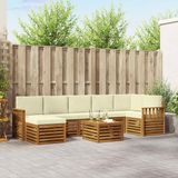 vidaXL - Hoek loungeset - 7 zitplaatsen - Natuurlijk en crème - Acacia hout