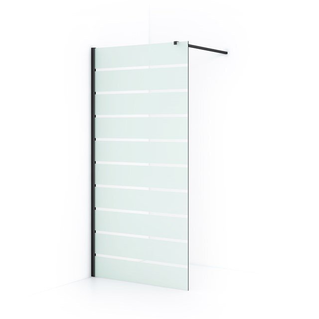 Maxaro Inloopdouche Diamond 100cm 8mm Helder Veiligheidsglas met Matte Strepen Zwart Chroom