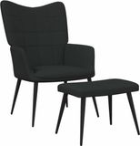 vidaXL Relaxstoel met voetenbank stof zwart