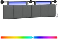 vidaXL Hangend hoofdbord Met LED-verlichting Donkergrijs Stof