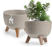 KADAX Ronde bloempot van kunststof met drie steekhouders, voor balkon, woonkamer (Ø 24 cm, taupe)