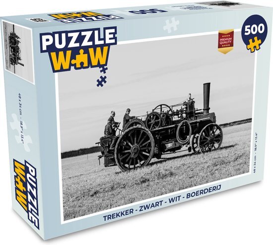 MuchoWow Puzzel Trekker - Zwart - Wit - Boerderij - Vintage - Legpuzzel - Puzzel 500 stukjes - Sinterklaas cadeautjes - Sinterklaas voor grote kinderen