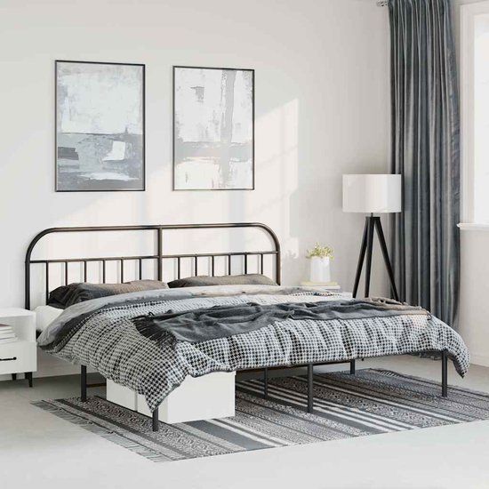 vidaXL Bedframe met hoofdbord metaal zwart 193x203 cm