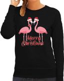 Bellatio Decorations Foute Kersttrui/sweater voor dames - Merry Christmas - flamingo - zwart - tropische kerst XXL