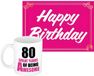 Bellatio Decorations Verjaardag cadeau koffiemok thema 80 jaar - voor een vrouw - awesome - met knalroze Happy Birthday wenskaart - A5 formaat