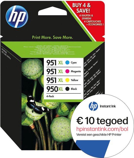 HP 950XL - Inktcartridge kleur & zwart + Instant Ink tegoed - 8720254994543