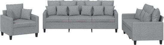 vidaXL 3-delige Loungeset met kussens stof lichtgrijs