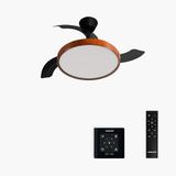 CREATE - Plafondventilator 40W stil met intrekbare bladen met licht - Ø91cm - Zwart / Donker hout - Controller voor wandmontage + afstandsbediening - WIND CLEAR STUDIO