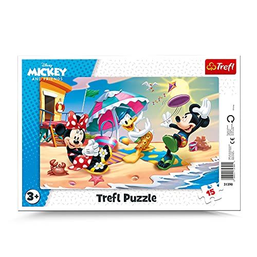 Trefl Framepuzzels, Disney Mickey Mouse en Vriendjes, 15 Stuks, Spelen op het strand, 3+