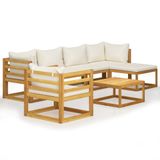 VidaXL 7-delige Loungeset met Kussens Massief Acaciahout Crème
