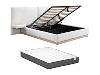 Vente-unique Bed met opbergruimte stof beige 180 x 200 cm (Super King Size Bed)