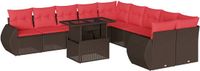 vidaXL 11-delige tuinbankset met kussens, bruin, polyrotan