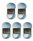 Wollbiene Moonlight Batik Breiwol, 5 x 100 g, 500 g, 20% Turkse wol, kleurverloop, 5500 blauw wit