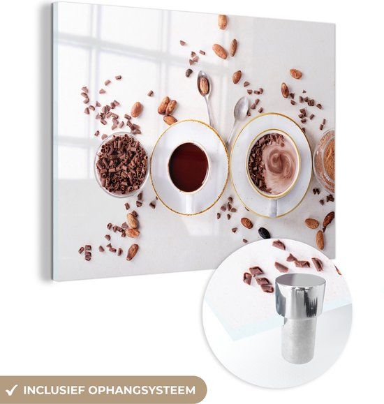 MuchoWow® Glasschilderij 160x120 cm - Koffie - Foto op glas - Acrylaat - Multicolor