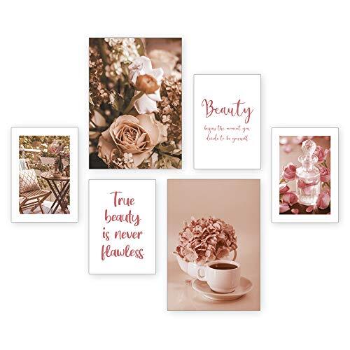 Kreative Feder True Beauty Posterset, 6 afbeeldingen, decoratieve woonkamer, modern slaapkamerbeeld voor jouw muur, optioneel met lijst, 2 x DIN A3 en 4 x DIN A4, ca. 30x40 & 20x30 Zonder lijst