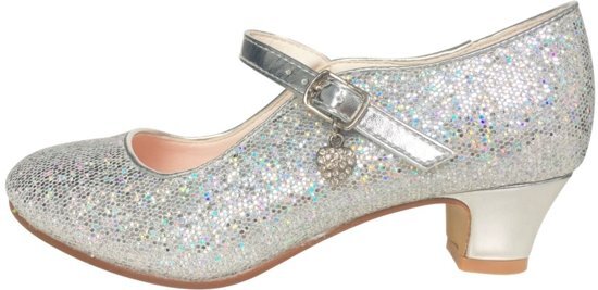 Spaansejurk NL Elsa en Anna schoenen zilver glitterhartje Spaanse Prinsessen schoenen - maat 32 binnenmaat 21 cm bij verkleed jurk