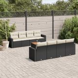 Prolenta Maison Exclusive - Tuinset voor in de tuin, 9-delig, met kussens, zwart, van polyrotan