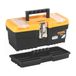 Perel Gereedschapskist 6,8 liter, compacte gereedschapskoffer met uitneembare inzetbak, 2 organisers in deksel, metalen sluiting, inklapbare handgreep, zwart oranje 32 x 15,5 x 13,9 cm