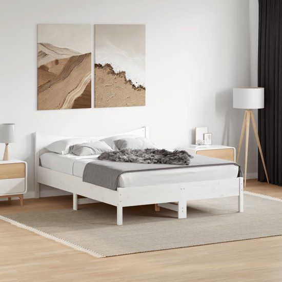 vidaXL Bedframe Massief Grenenhout Wit 140x200 cm