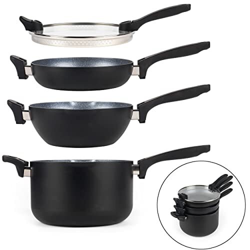 Russell Hobbs Russell Hobbs® RH01840 4 Piece Stackable Non-Stick Pan Set, Induction Suitable, Easy Clean, Space Saving Design