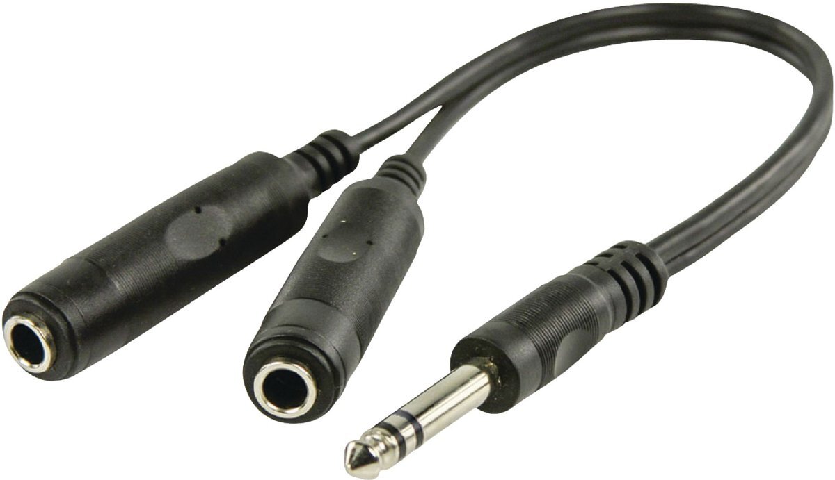 transmedia 6,35mm Jack (m) - 2x 6,35mm Jack (v) stereo audio splitter kabel - 0,20 meter