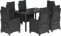vidaXL 7-delige Tuinset met kussens, zwart, van polyrotan