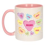 Bellatio Decorations Moederdag cadeau koffiemok - hartjes snoepjes - roze - verjaardag - mama