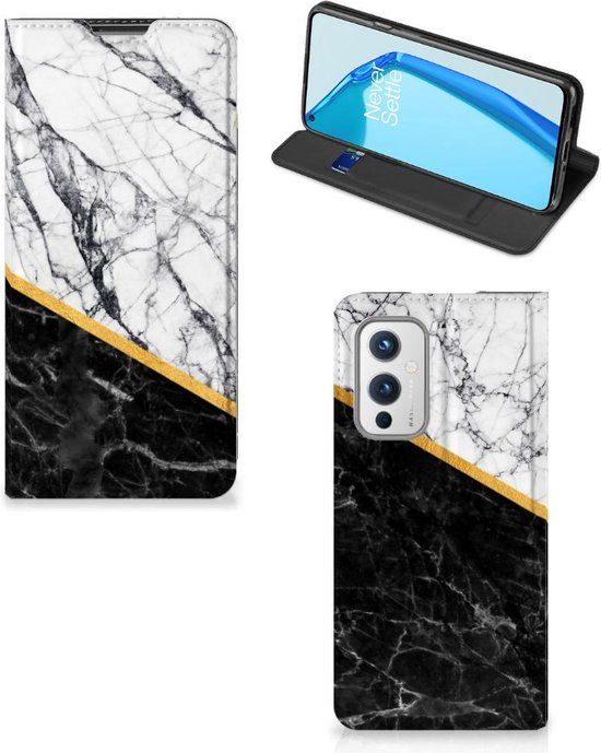 B2Ctelecom GSM Hoesje OnePlus 9 - Book Case - Marble White Black