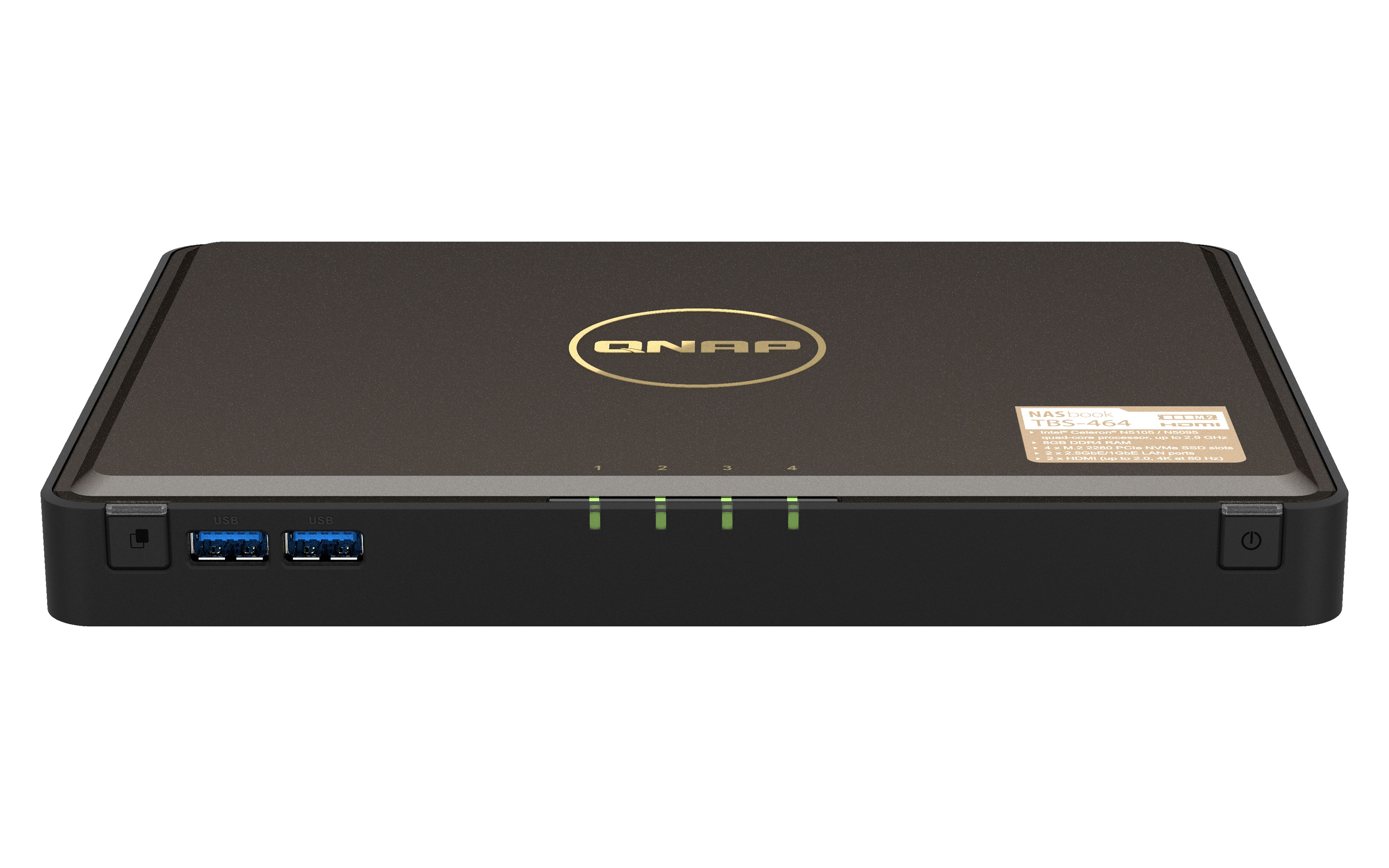 QNAP TBS-464 NAS - Intel Celeron N5105, 8GB RAM, 4x M.2 SSD, Black