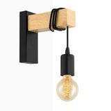 BarcelonaLED Lámpara Aplique Pared de Madera Natural con Portalámparas Colgante E27 Estilo Vintage Nórdico para Pasillo Dormitorio Salón Bombilla Decorativa
