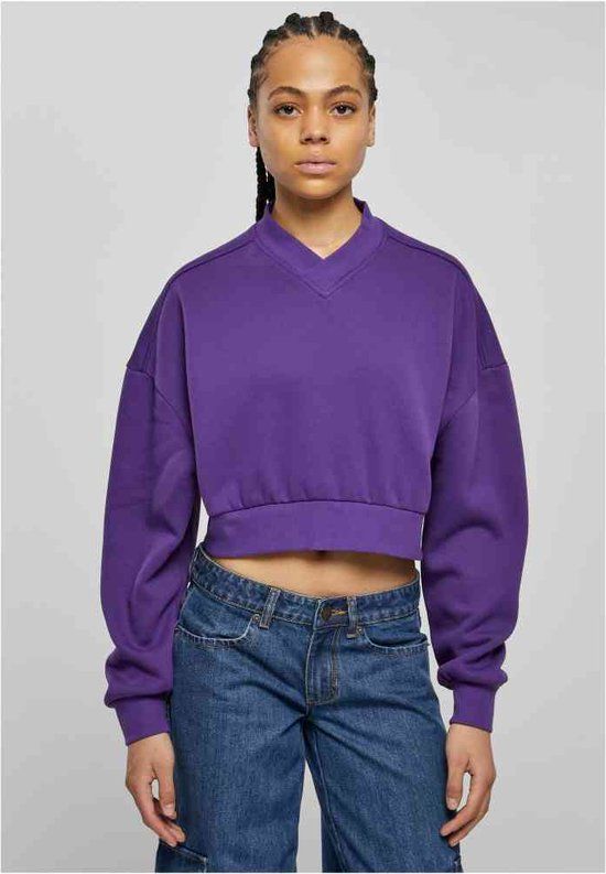 Urban Classics V-Neck Crop Sweater - XS - Paars