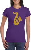 Bellatio Decorations Shoppartners Bv Gouden saxofoon t-shirt paars voor dames - Maat XL