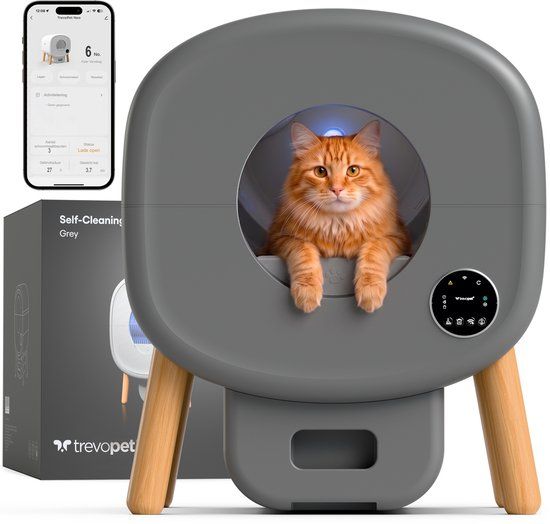 TrevoPet® Neo Automatische Kattenbak met App - Zelfreinigend - 13L - Grijs