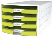 HAN IMPULS tijdschriftenhouder, 4 lades, Polystyreen, Kunststof, Groen, Wit, C4, A4, Liggend