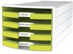 HAN IMPULS tijdschriftenhouder, 4 lades, Polystyreen, Kunststof, Groen, Wit, C4, A4, Liggend