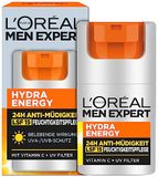 L'Oréal Men Expert Hydra Energy Gezichtscrème met SPF 15 voor mannen, 24 uur anti-vermoeidheidscrème met zonbescherming, gezichtscrème met vitamine C en eiwitten, per stuk verpakt (1 x 50 ml)