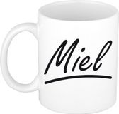 Bellatio Decorations Miel Naam koffiemok - beker - met sierlijke letters - wit