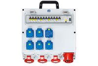 as – Schwabe wandverdeler klaar voor aansluiting - bouwstroomverdeler met CEE-stekker 400V/32A/22kW - uitgang 5x Schuko, 3x CEE (400V/16A/5-polig), 2 x USB (5 V/2,1 A) - verdeelkast - IP44, 61523
